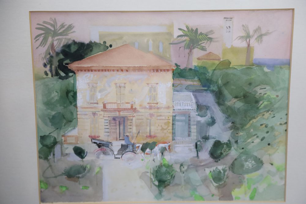 Frank Archer (1912-1995), two watercolours, The Hill Village, Algarve and Villa Carrozza, one signed, largest 27 x 36cm